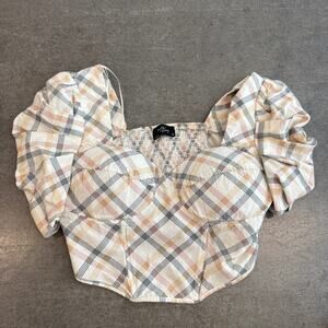 Vintage Y2k Milk & Honey Preppy Coquette Plaid Flutter Sleeve Fitted Top M